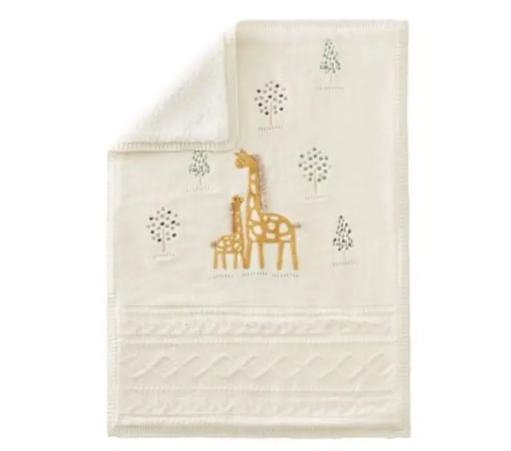 Pottery Barn Kids Giraffe Sherpa Backed Knit Baby Blanket Cream Nursery